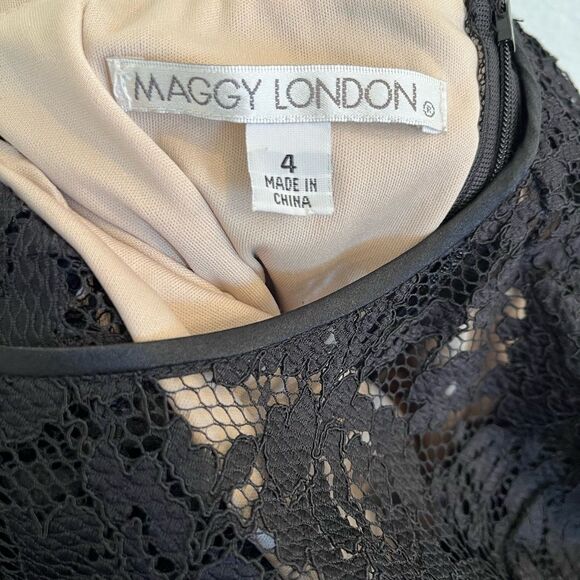 Maggy London Black Lace Illusion Midi Cocktail Dress 4 - Picture 4 of 5